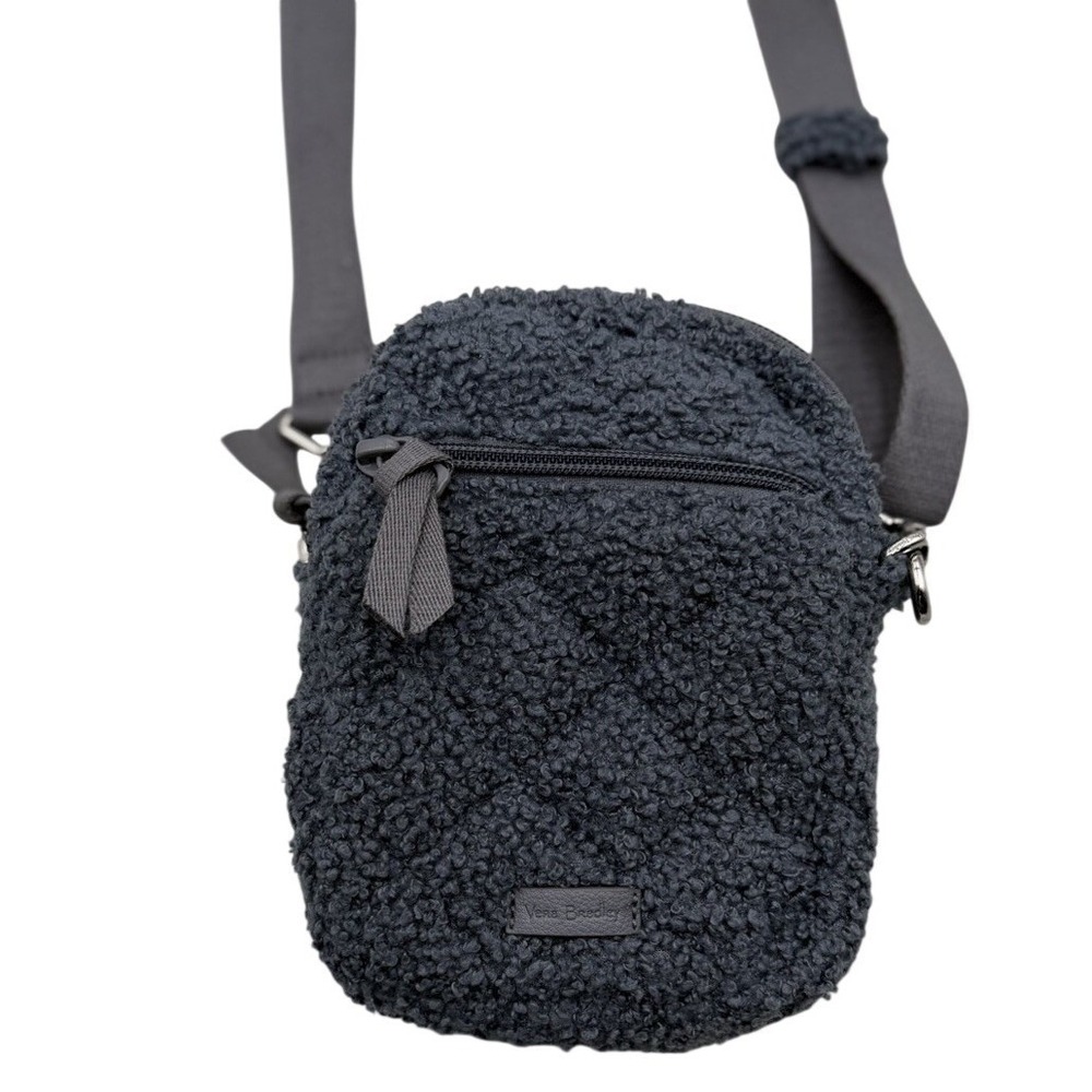 Vera Bradley Gray Sherpa Crossbody Bag Small Quilted Fleece Flora Lined Zip